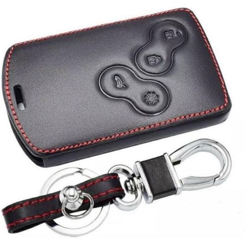 Ytseazn-Ensemble De Housses De Clé De Voiture En Cuir Pour Clio Scenic Megane Duster Sandero Captur Twingo Koleos Porte-Clés Smart Car Key,Red Line