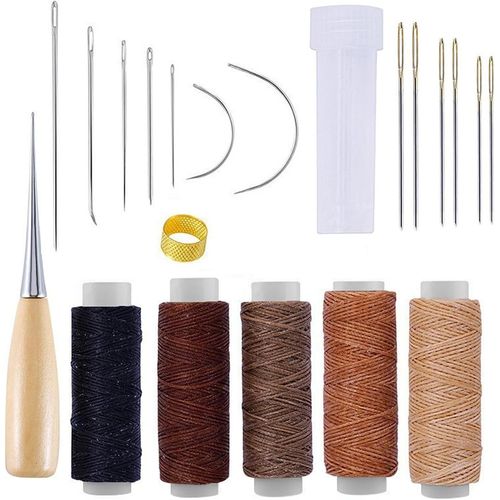 ytseazn-Kit Couture Cuir 21 Pièces,Kit De Couture En Cuir Avec Fil Ciré Multicolore,Aiguilles Variées,Poinçon Précis,Dé À Coudre Et Bouteille D'Aiguille,Idéal Pour Réparation Ameublement En Cuir