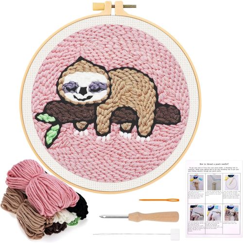 Ytseazn-Punch Needle Broderie Kit Paresseux Punch Needle Kit Pour Adultes Enfants Débutants Crafts Kit D'aiguilles À Poinçonner Adjustable Kit Broderie Broderie D'aiguille De Poinçon Avec Instructions