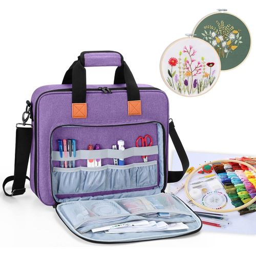 Ytseazn-Sac De Kit De Broderie,Sac Pour Fils À Broder,Cercles À Broder (Jusqu'à 11,2"") Et Autres Accessoires De Broderie,Sac Seulement (Sac Seulement),Violet