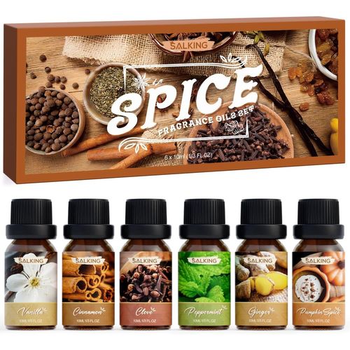 Ytseazn-Automne Pimenter Huiles Essentielles,6x10ml Huile Essentielle Bio Pour Diffuseurs,Humidificateurs,Massage,Vanille,Cannelle,Clou De Girofle,Citrouille Épicée,Menthe Poivrée,Gingembre 