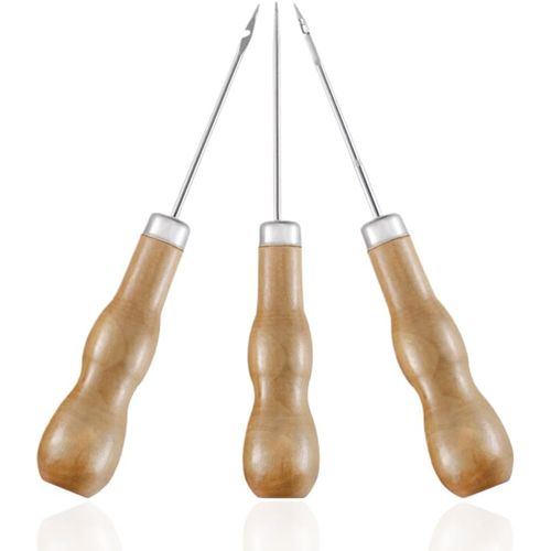 Ytseazn-Poinçons À Manche En Bois,Ensemble De 3 Alènes En Cuir Ronde À Manche En Bois Pour Machine À Coudre: Outil De Couture Bricolage Pour Cuir Et Artisanat,Pour Un Travail Précis