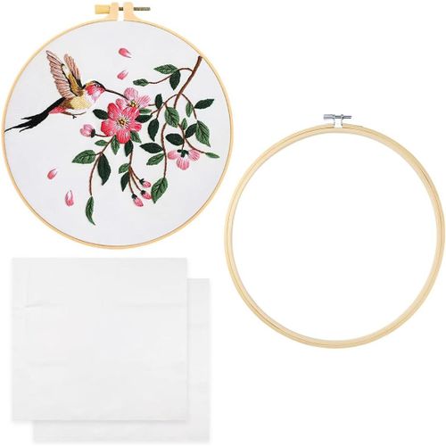 Ytseazn-Nhpy 3 Pièces Kit De Démarrage De Broderie,Fils À Broder Kit Broderie Debutant,1 Cerceaux 2 Tissu Brodé,Broderie Débutant Outil Pour Amateurs De Couture Adultes Débutants