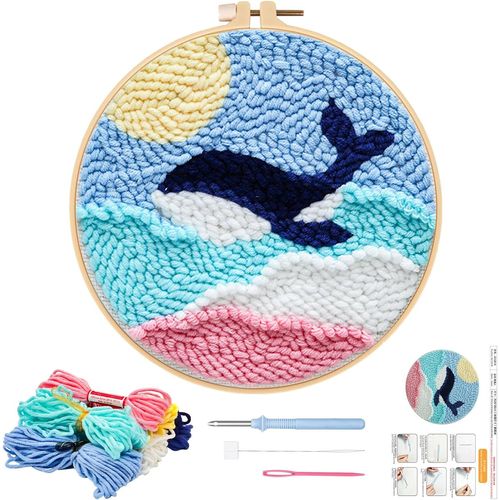 Ytseazn-Whale Punch Needle Broderie Kit Pour Adultes Enfants Débutants Crafts Kit D'aiguilles À Poinçonner Adjustable Avec Instructions