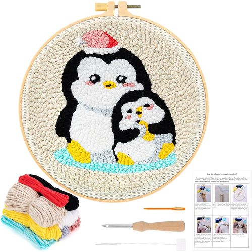 Ytseazn-Punch Needle Broderie Kit Manchot Punch Needle Kit Pour Adultes Enfants Débutants Crafts Kit D'aiguilles À Poinçonner Adjustable Kit Broderie Broderie D'aiguille De Poinçon Kit