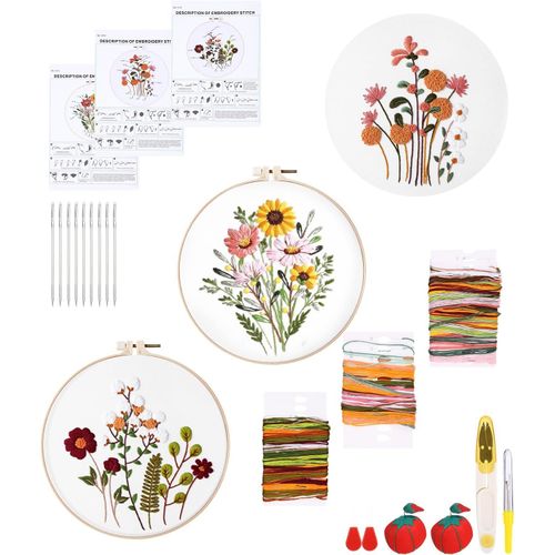 Ytseazn-Kit De Démarrage De Broderie,3 Pcs Fils À Broder Kit,Kit De Broderie Débutant,Kit De Démarrage De Point De Croix,Avec Outil De Broderie Pour Amateurs De Couture Adultes Débutants