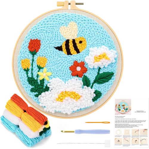 Ytseazn-Diy Punch Needle Kit Adulte Débutants Broderie Abeille Fleurs Et Plantes Enfant D'aiguille Poinçon De Démarrage Avec Instructions
