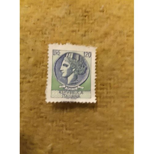 Timbre Non Oblitéré Lire 120 Republica Italiana Bleu.