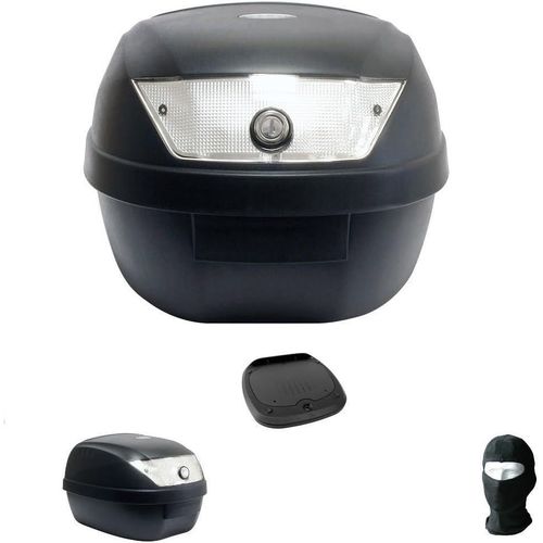 Ytseazn-Compatible Avec Sym Mio 50 Valise Top Case 28 Lt Noir+Plaque+Poignée Pour Moto-Scooter Porte-Bagages Pour Casque Intégral-Jet-Modulaire Universel Sifam