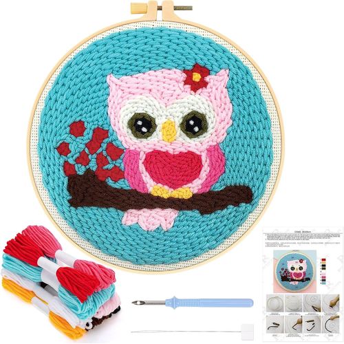 Ytseazn-Punch Needle Kit Chouette Punch Needle Broderie Kit Avec Instructions Crafts Kit D'aiguilles À Poinçonner Pour Adultes Enfants Débutants Poinçon Outils De Broderie Activité Manuelle Adulte