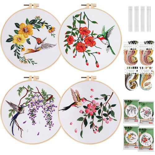 Ytseazn-Kit Broderie Débutant: 4 Pièce Kit De Démarrage De Broderie,Kit De Broderie,Broderie Point De Croix,Cerceaux De Kit Broderie,Fils À Broder Kit,Embroidery Starter Kit Pour Adultes Débutant