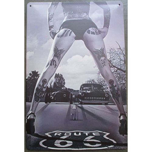 Plaque Pin Up Et Hot Rod Entre Les Jambes Tatouées 30x20cm Tole