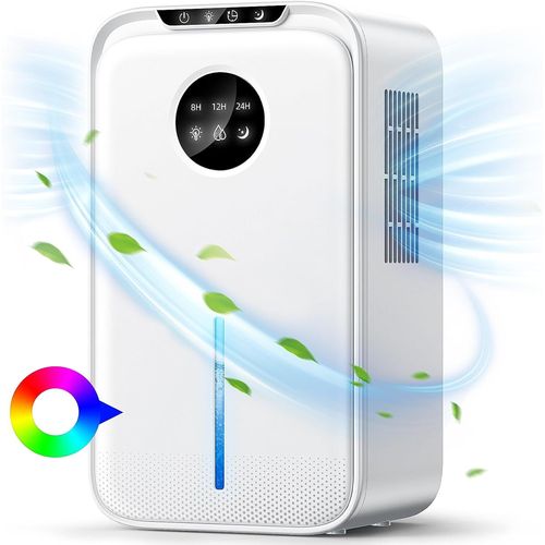 CLICKSELL-Déshumidificateur D Air Avec Tuyau Drain 2500Ml,Deshumidificateurs Electrique Silencieux 24H Sommeil Timer,Arrêt Automatique Led 7 Colorées Pour Bain,Chambre,Armoire