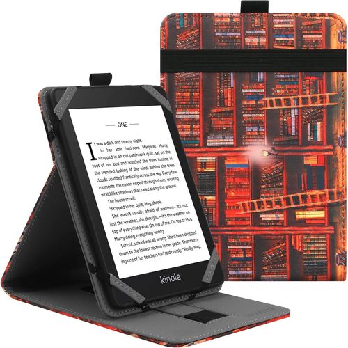 CLICKSELL-Coque De Protection Universel Pour Kindle Paperwhite Kobo Liseuse 6 Pouces, Étui Folio Compatible Avec La Liseuse Sony/Kobo/Tolino/Pocketbook/Kindle 6"",Avec Support Multi Angles-Library