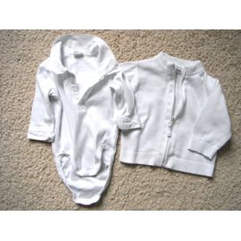 Ensemble Bébé Garçon Body Blanc Habillé + Gilet Blanc Taille 3 Mois Idée Cadeau