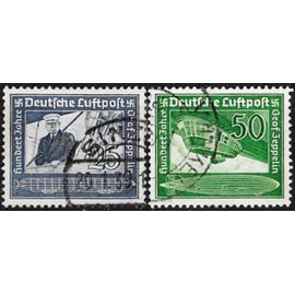 Allemagne, 3ème Reich 1938, Centenaire De La Naissance Du Comte Von Zeppelin, Beaux Timbres De Poste Aérienne Yvert 57 La Comte Zeppelin Et 58 Nacelle D'un Dirigeable "Moderne", Oblitérés, Tbe