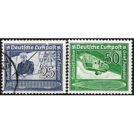 Allemagne, 3ème Reich 1938, Centenaire De La Naissance Du Comte Von Zeppelin, Beaux Timbres De Poste Aérienne Yvert 57 Le Comte Zeppelin Et 58 Nacelle D'un Dirigeable "Moderne", Oblitérés, Tbe