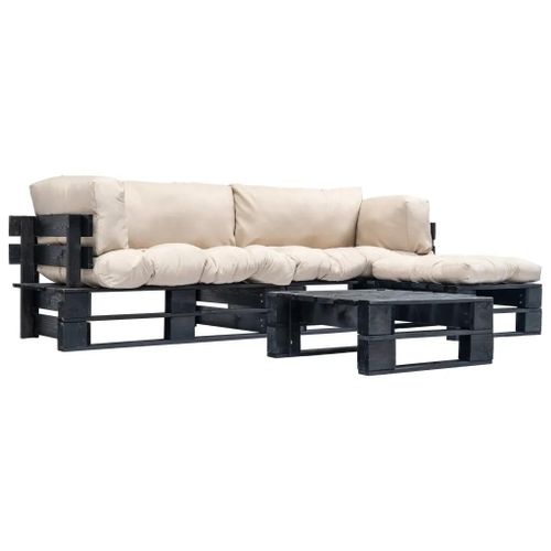 Prolenta Premium - Salon De Jardin Palette 4 Pcs Avec Coussins Sable Bois