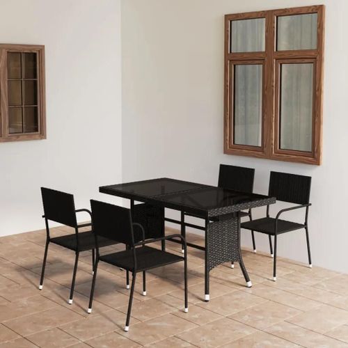 Prolenta Premium - Ensemble À Manger De Jardin 5 Pcs Résine Tressée Noir