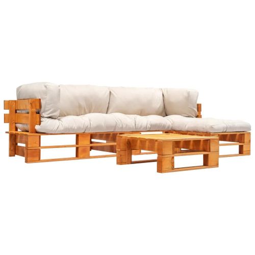 Prolenta Premium - Salon De Jardin Palette 4 Pcs Avec Coussins Sable Bois