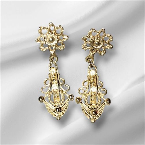 Boucles D Oreilles Dorées Vintage Style Baroque.