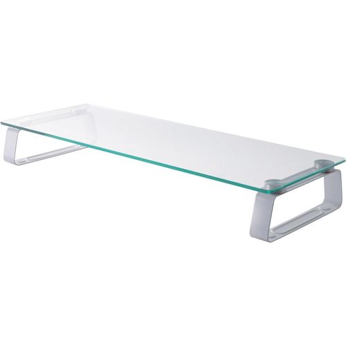 ChenQuanSarl-Support D'Écran Rehausseur D'Écran Jusqu'À 20Kg 2 Pieds Plaque En Verre Support De Bureau Pour Ècrans D'Ordinateurs Tv Pc Blanc