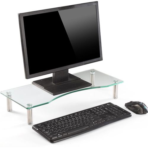 ChenQuanSarl-Support D'Écran En Verre Transparent Pour Ordinateur Portable Et Tv Hauteur Réglable 56 Cm L X 24 Cm P X 9 Cm H (Transparent)