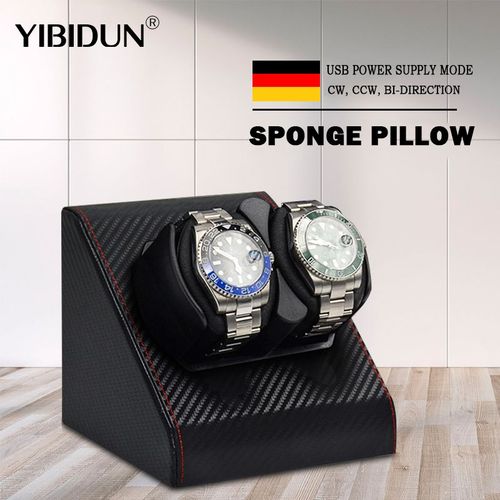 Remontoir De Montre Automatique,Secoueur En Cuir,Boîte De Montres,2 Fentes,Mécanique,Armoire,Mallette De Rangement D'horloge,Moteur Mabuchi - Type Carbon Fiber