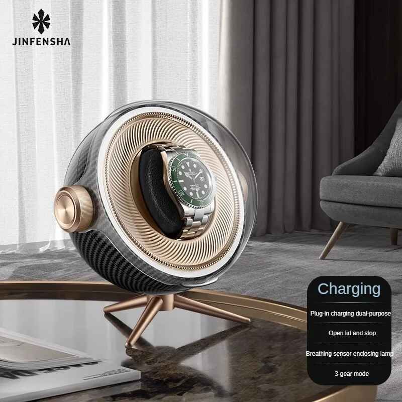 Remontoir De Montre Led De Luxe Pour Montres Automatiques,Boîte De Rangement De Montre Mécanique,Organisateur Rotatif,Boîte D'exposition Silencieuse,Salle D'exposition - Type 1 Watches Carbon