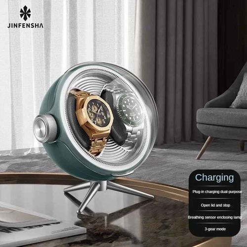 Remontoir De Montre Led De Luxe Pour Montres Automatiques,Boîte De Rangement De Montre Mécanique,Organisateur Rotatif,Boîte D'exposition Silencieuse,Salle D'exposition - Type 2 Watches Green