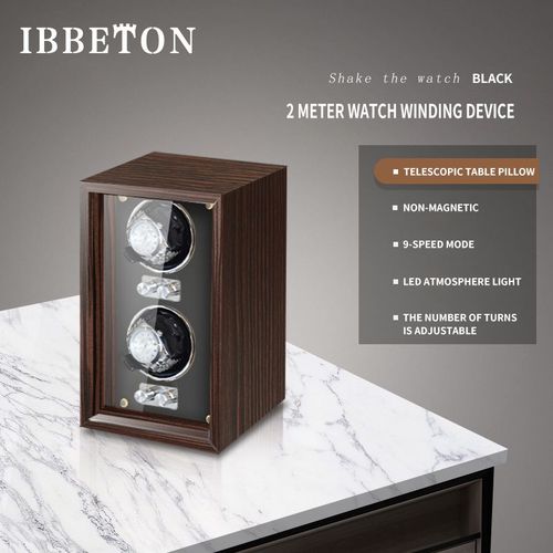 Yibidun-Remontoir De Montre Mécanique Existent,Boîte En Bois De Luxe Avec Lumière Led Et Couvercle,Capteur,Coffre-Fort De Rangement - Type E-2-1