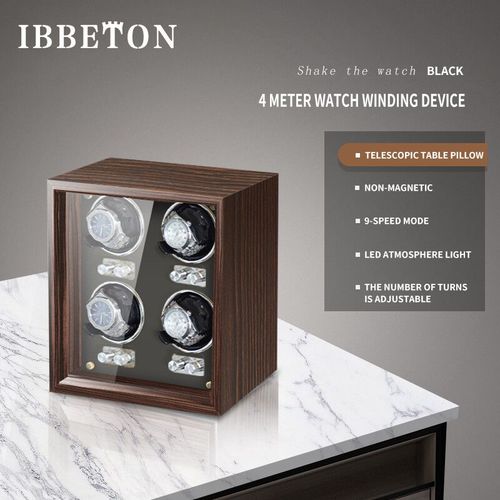 Yibidun-Remontoir De Montre Mécanique Existent,Boîte En Bois De Luxe Avec Lumière Led Et Couvercle,Capteur,Coffre-Fort De Rangement - Type E-4-1