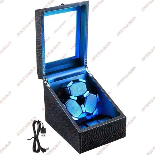 Remontoir De Montre Pour Boîte De Montres Automatique Avec Moteur Silencieux Usb Led Boîte De Montre Mécanique En Cuir Pu Vitesse Variable - Type Black 3 Slots