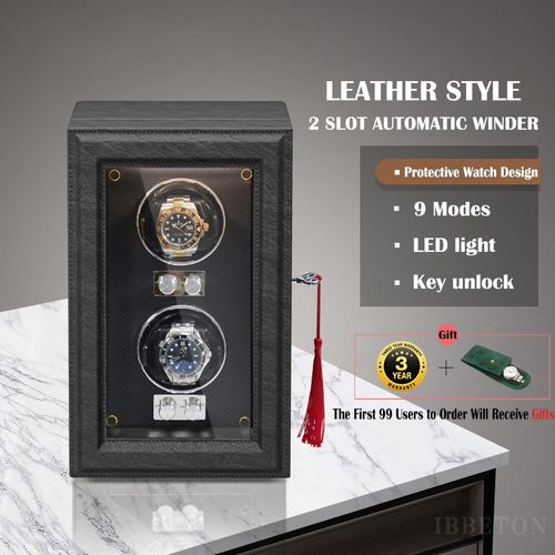 Remontoir De Montre En Cuir De Luxe,Fente Haut De Gamme,Automatique,Boîte En Bois,Clé,Moteur Silencieux,Armoire - Type P-2
