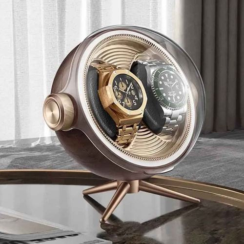 Remontoir De Montre Automatique De Luxe Avec Magnétisme Zéro,Dispositif De Remontage De Montres Led Silencieux Pour La Maison,Boîte De Rangement Mécanique De Chevet - Type Brown 2 Solts