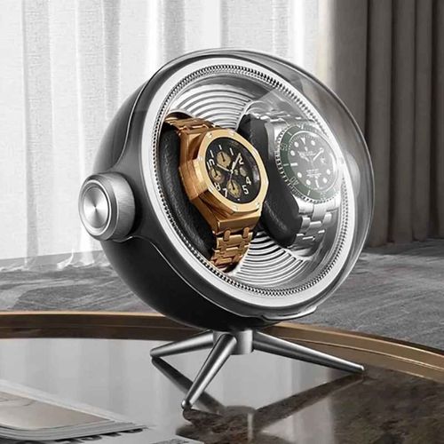 Remontoir De Montre Automatique De Luxe Avec Magnétisme Zéro,Dispositif De Remontage De Montres Led Silencieux Pour La Maison,Boîte De Rangement Mécanique De Chevet - Type Black 2 Solts