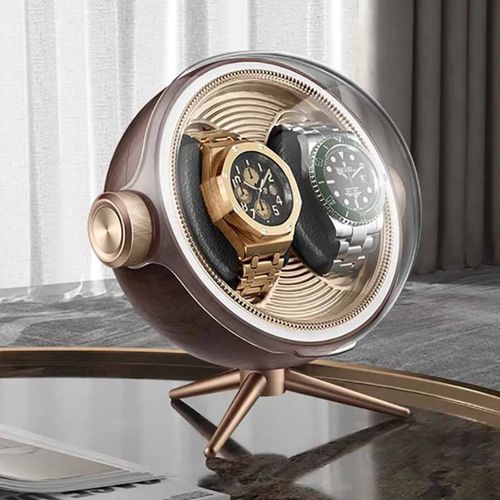 Remontoir De Montre Automatique De Luxe Avec Magnétisme Zéro,Dispositif De Remontage De Montres Led Silencieux Pour La Maison,Boîte De Rangement Mécanique De Chevet - Type 2 Bits-Wood Grain