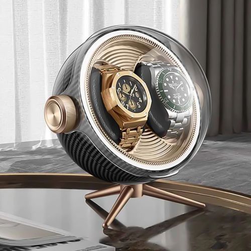 Remontoir De Montre Automatique De Luxe Avec Magnétisme Zéro,Dispositif De Remontage De Montres Led Silencieux Pour La Maison,Boîte De Rangement Mécanique De Chevet - Type 2 Bits-Carbon Fiber