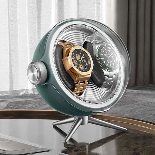 Remontoir De Montre Automatique De Luxe Avec Magnétisme Zéro,Dispositif De Remontage De Montres Led Silencieux Pour La Maison,Boîte De Rangement Mécanique De Chevet - Type 2 Bits-Green