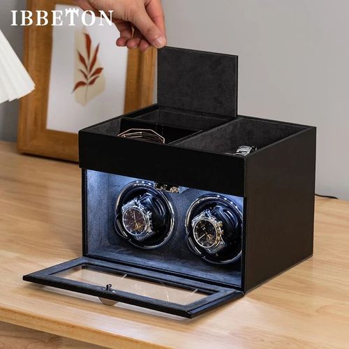 Ibbeton Remontoir De Montre Automatique Boîte À Bijoux De Luxe Moteur Mabuchi Japonais Silencieux Modes Réglables Avec Boîtes De Rangement De Bijoux - Type Gray