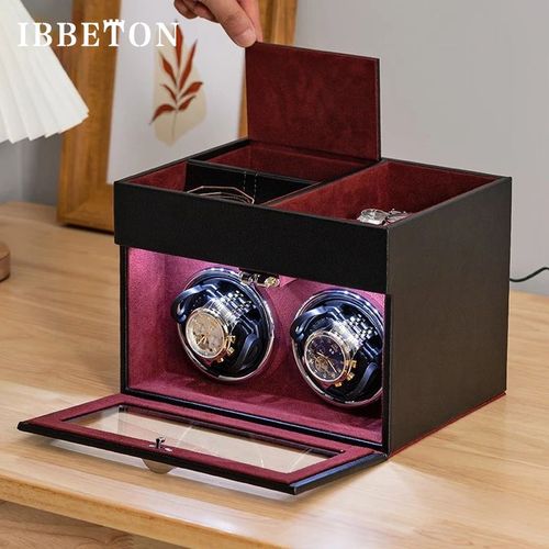 Ibbeton Remontoir De Montre Automatique Boîte À Bijoux De Luxe Moteur Mabuchi Japonais Silencieux Modes Réglables Avec Boîtes De Rangement De Bijoux - Type Red