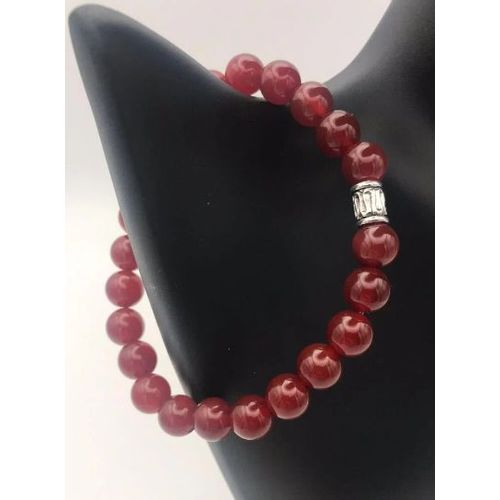 Bracelet En Cornaline, 24 Perles 100% Naturelles Et Véritables De 8 Mm - Taille : 17,5