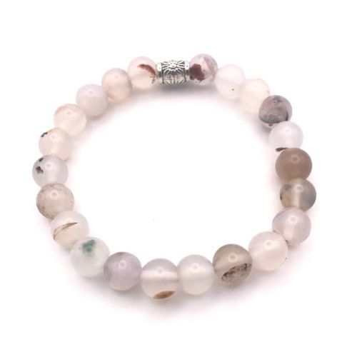 Bracelet En Onyx Blanc, 22 Perles 100% Naturelles Et Véritables De 8 Mm, Taille : 15,5 (Pour Les Très Petits Poignets)