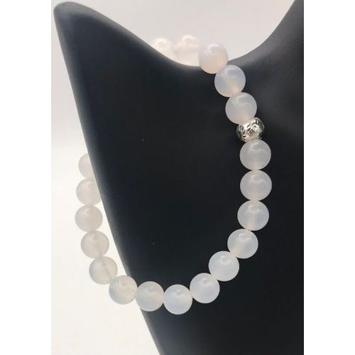 Bracelet En Agate Blanche, 23 Perles 100% Naturelles Et Véritables De 8mm, Taille : 16 (Pour Très Petits Poignets)