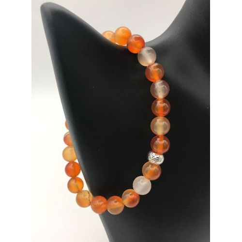 Bracelet En Multi Cornaline, 25 Perles 100% Naturelles Et Véritables De 8mm - Taille : 18