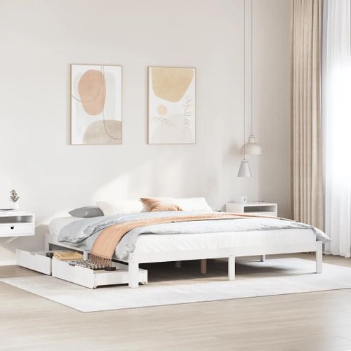 Cadre De Lit Avec Tiroirs Sans Matelas Blanc 180x200 Cm