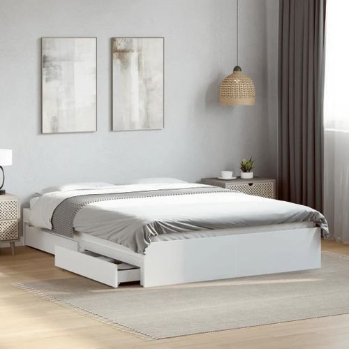 Cadre De Lit Avec Tiroirs Sans Matelas Blanc 140x200 Cm