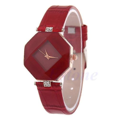 Lady Women Diamond Cuir Acier Inoxydable Date Analogique Quartz Montre-Bracelet
