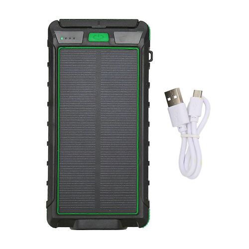 Chargeur De Téléphone Solaire Portable 20000mah Banque D¿Alimentation Solaire Avec Boussole Et Lampe De Poche Led Pour Extérieur Noir Vert