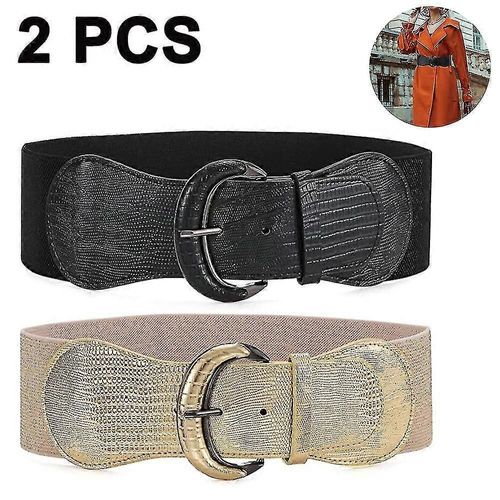 2 Pcs Femmes Stretchy Large Ceinture Ceinture Pour Robe Dames Ceinture Élastique Crochet Boucle